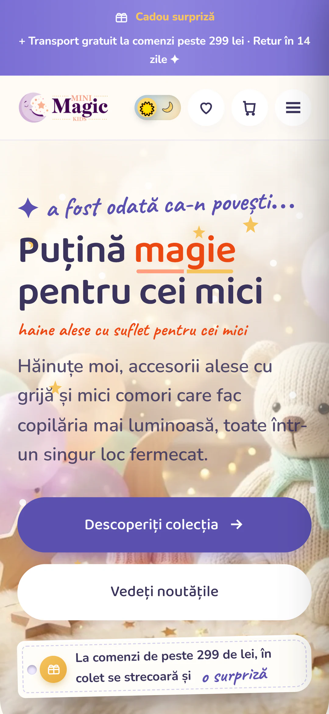 Site-ul Mini Magic Kids, realizat de WebImperial, pe telefon