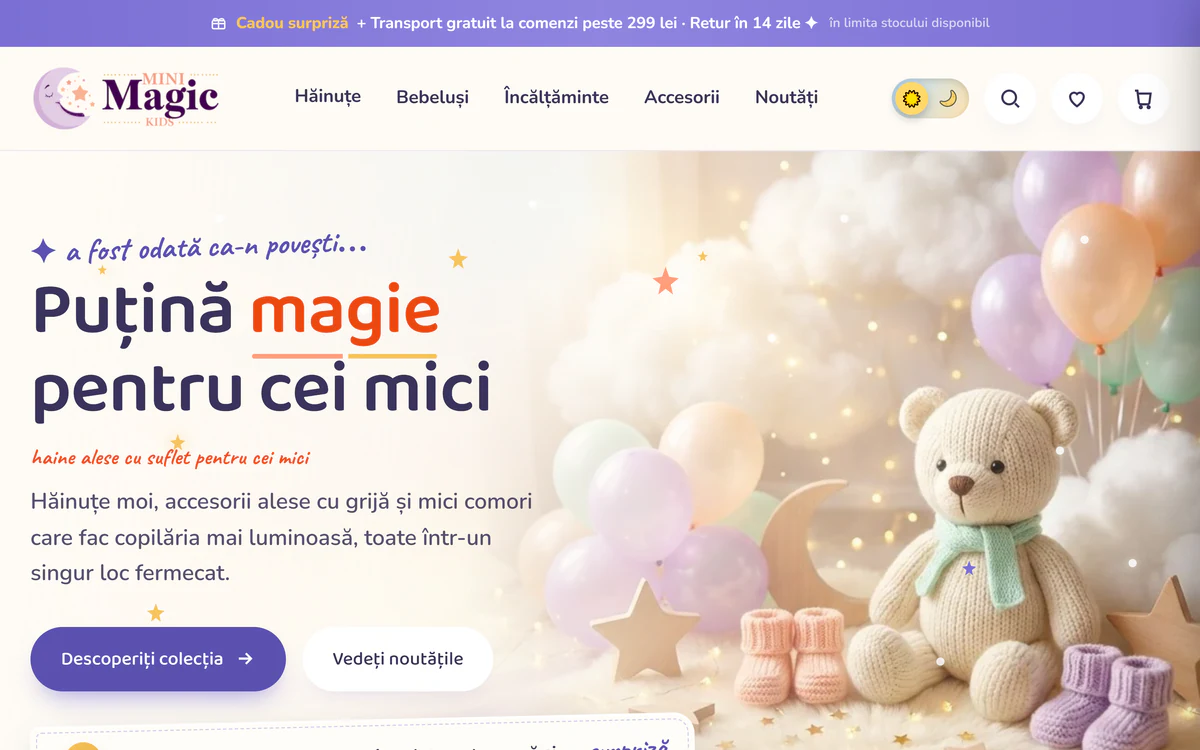 Site-ul Mini Magic Kids, realizat de WebImperial, pe laptop